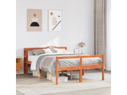 Vidaxl Estrutura Cama C/ Cabeceira 135x190cm Pinho Maciço Castanho-mel