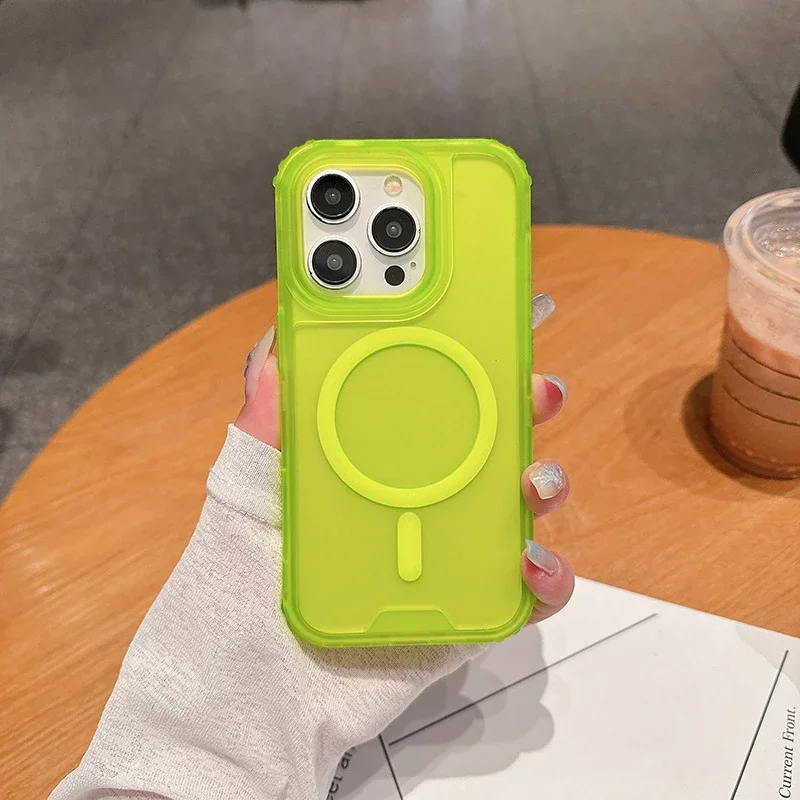 (verde Fluorescente, Iphone 16 Pro Max) Capa Protetora Resistente, Compatível Com Magsafe, À Prova De Choque.