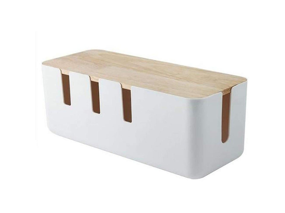 Lurelia Caixa Organizadora De Cabos Com Tampa De Madeira, 30,3 X 12,4 X 11,6 Cm, Branco, Abs E Madeira, Plástico