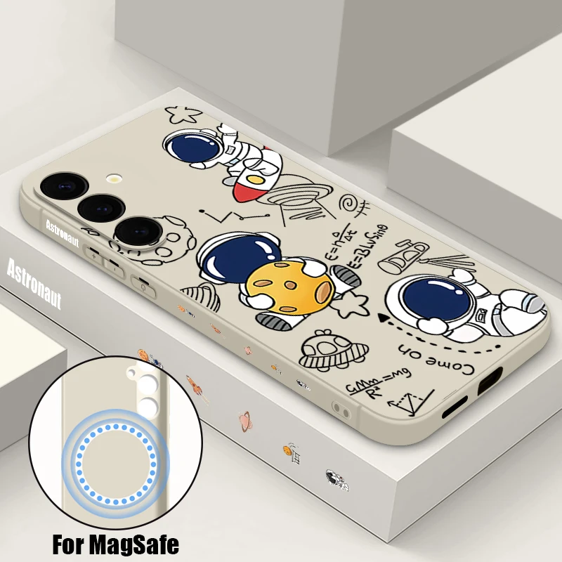 (branco-creme) Capa Magnética Para Celular Samsung Galaxy S23 Com Estampa De Astronauta Fofo E Cordão.
