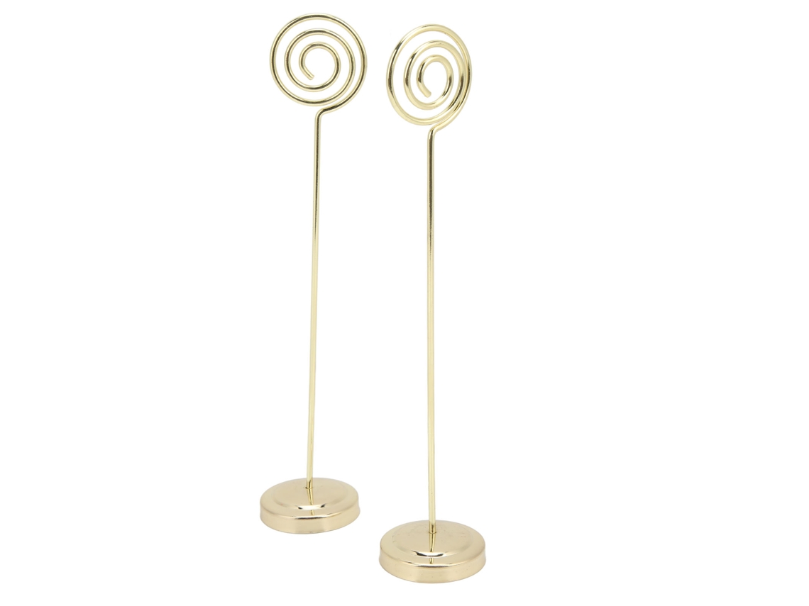 2 Peças Portanúmeros de Mesa Redondo 200mm Metal Estable Design Convexo Eletroplatado Ouro Portarretratos