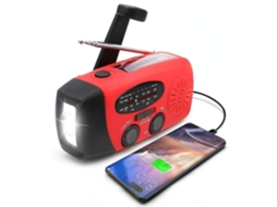 Rádio solar AQUAFORGE de emergência com manivela, meteorológico, lanterna LED e carregador de celular