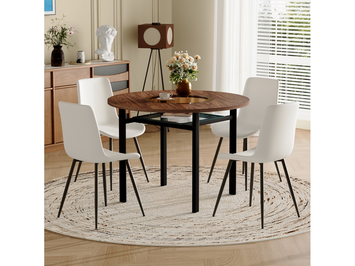 Este Conjunto De Jantar Redondo, Moderno E Minimalista, Inclui Quatro Cadeiras E Uma Mesa Redonda Com 100 Cm De Diâmetro.