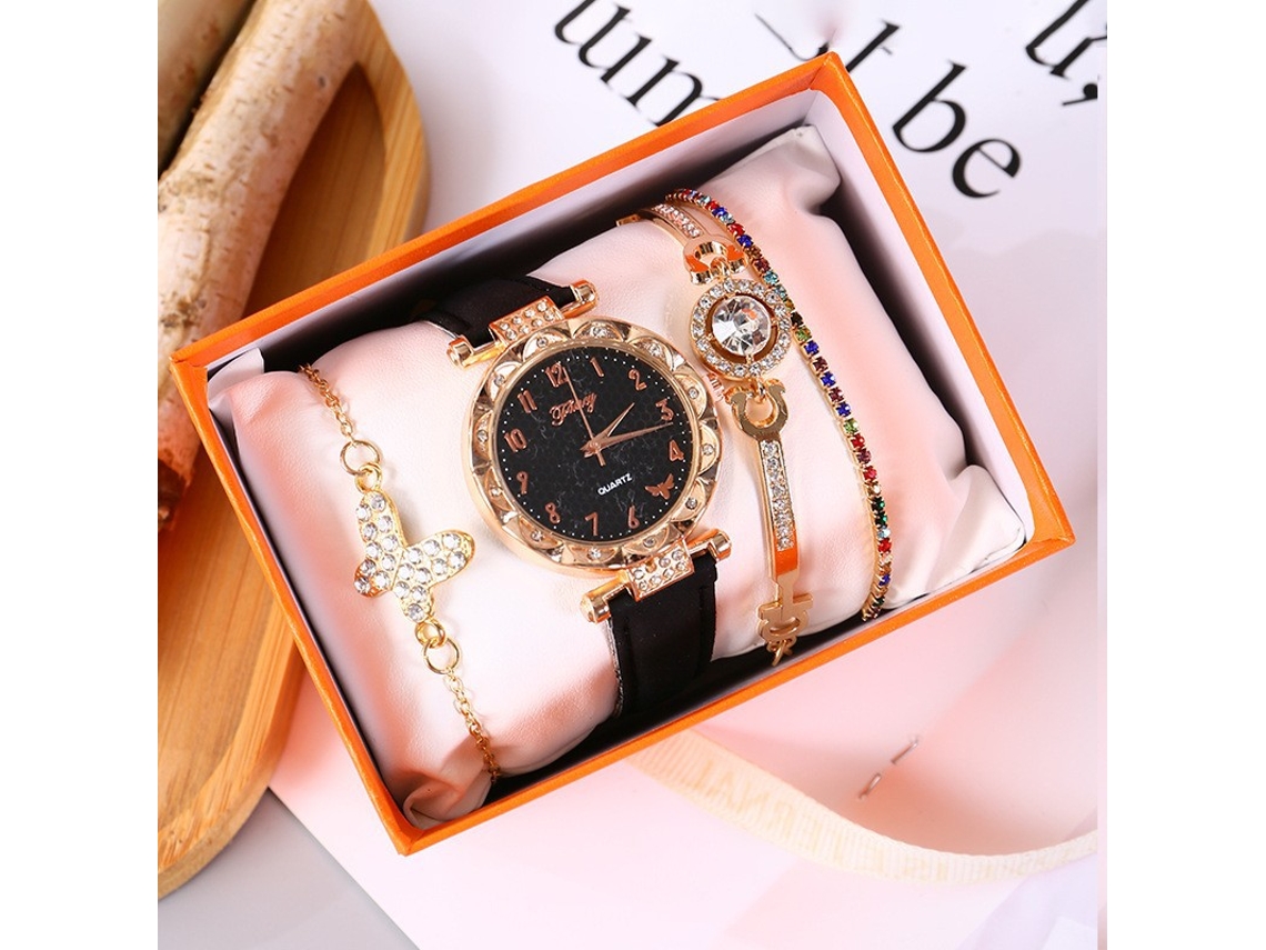 Conjunto de Presente Feminino com Relógio de Pulseira de Malha e Caixa Laranja SPQMENT
