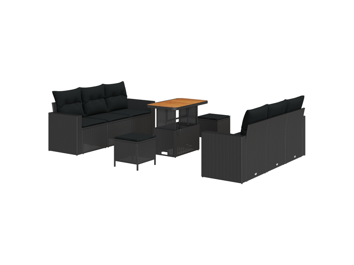 Conjunto 9 Conjunto De Sofá De Jardim Vidaxl Preto Vime Pe (90 X 55 X 71 Cm)