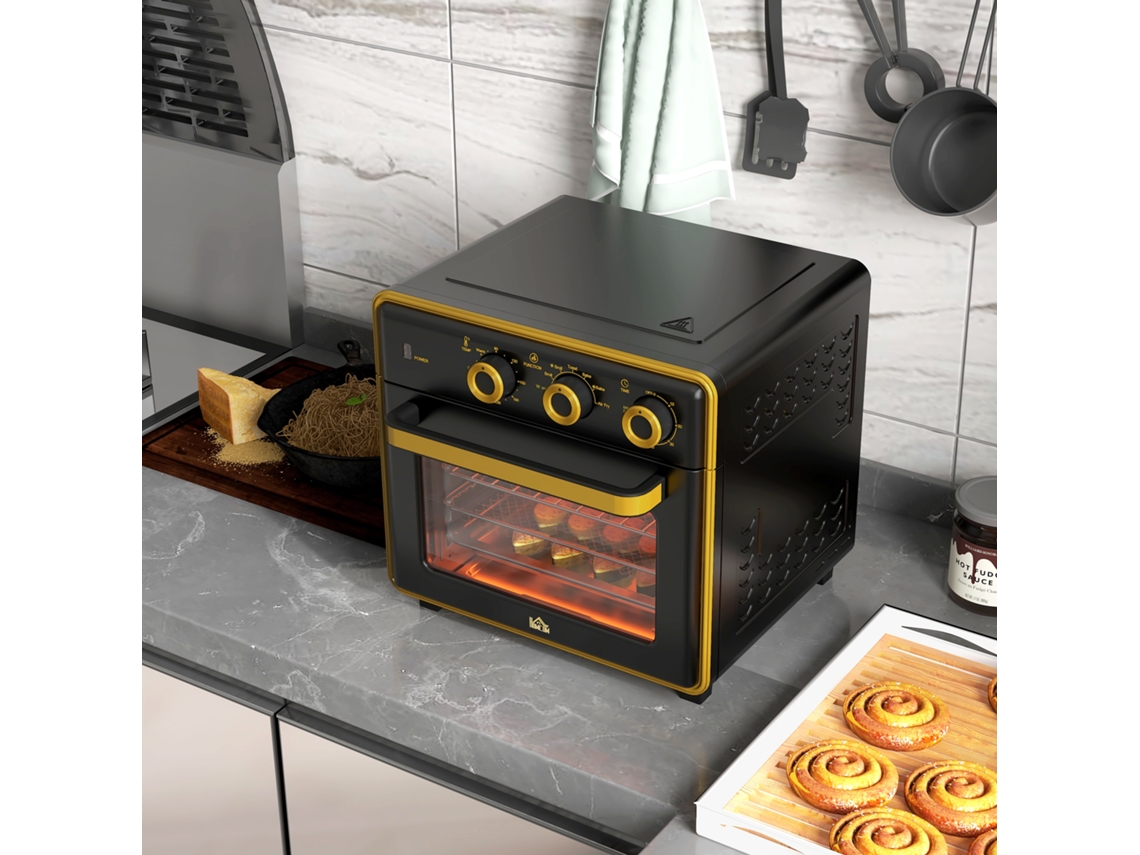 Forno Elétrico Pequeno 20l 1400w 90 230°c Com Timer 1 Hora, 3 Níveis, Assadeira Em Ferro Preto 36x37,7x34,5cm Liptaptyn