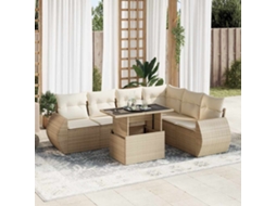 Vidaxl 7 Pcs Conjunto De Sofás P/ Jardim Com Almofadões Vime Pe Bege