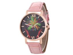 Reloj De Pulsera Casual Estudiante Cuero Simple Moda De Pareja Quartz Rosa
