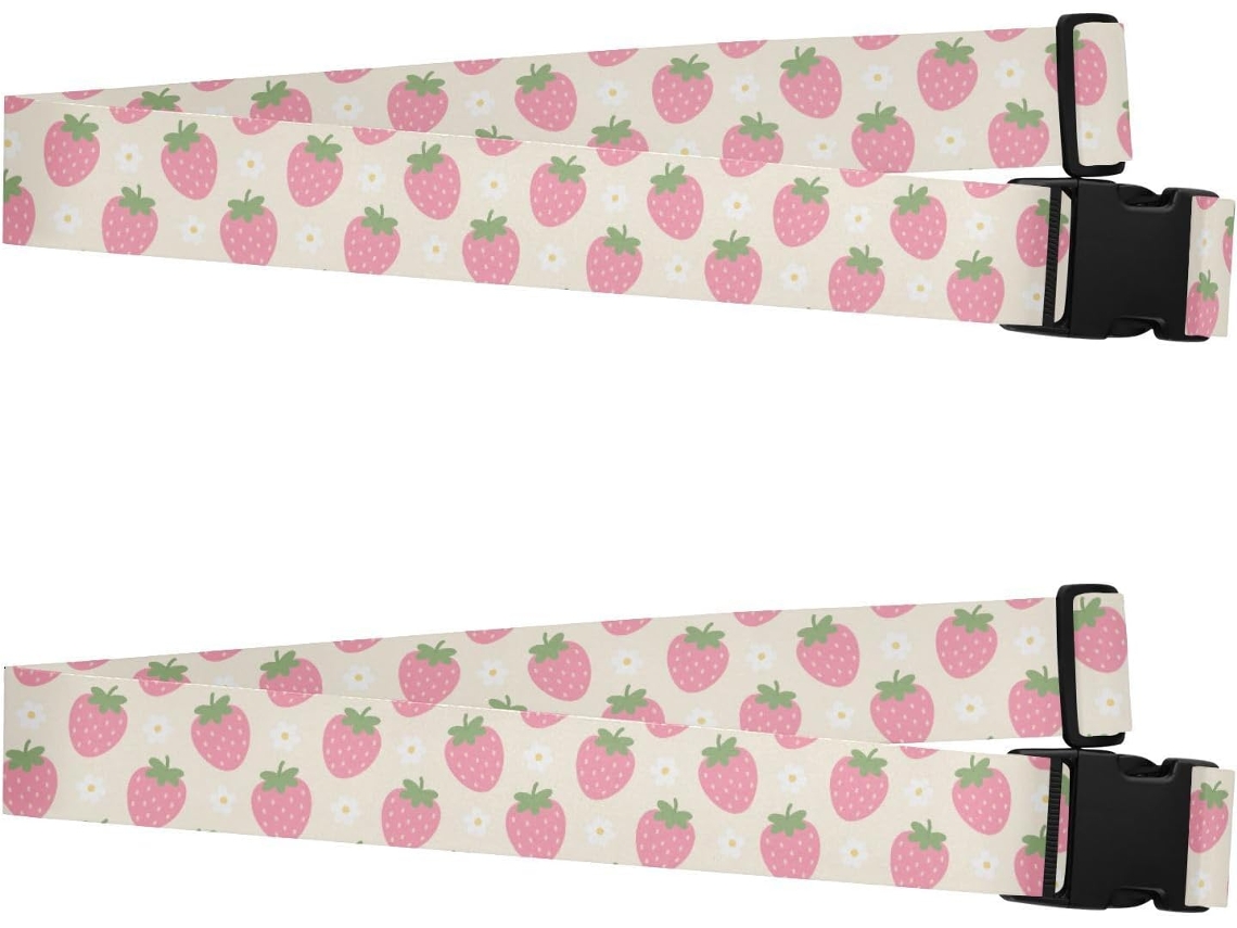 Conjunto De 2 Lindas Alças Bagagem Com Estampa Morango E Flor, Alça De Viagem Ajustável Mala Bolsa, Acessórios De