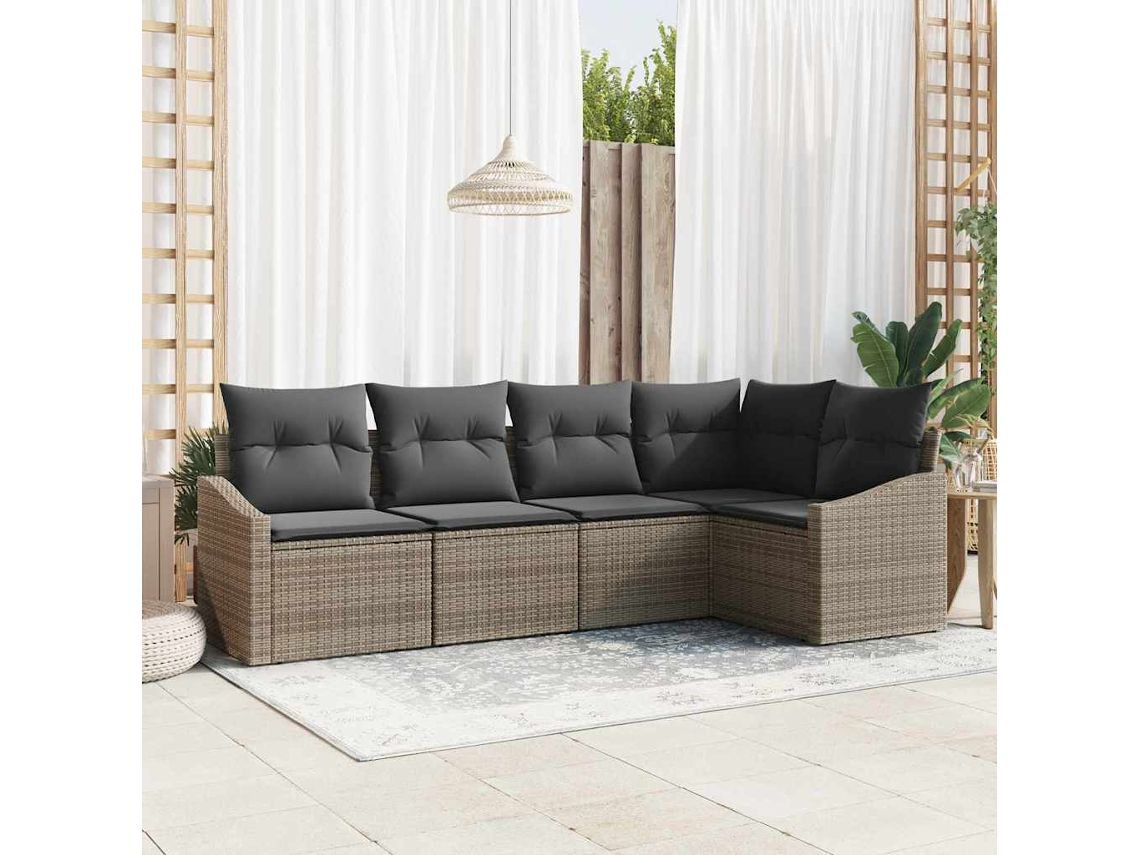 Vidaxl Conjunto De Sofá De Jardim 5 Unid. Cinzeto Vime Pe