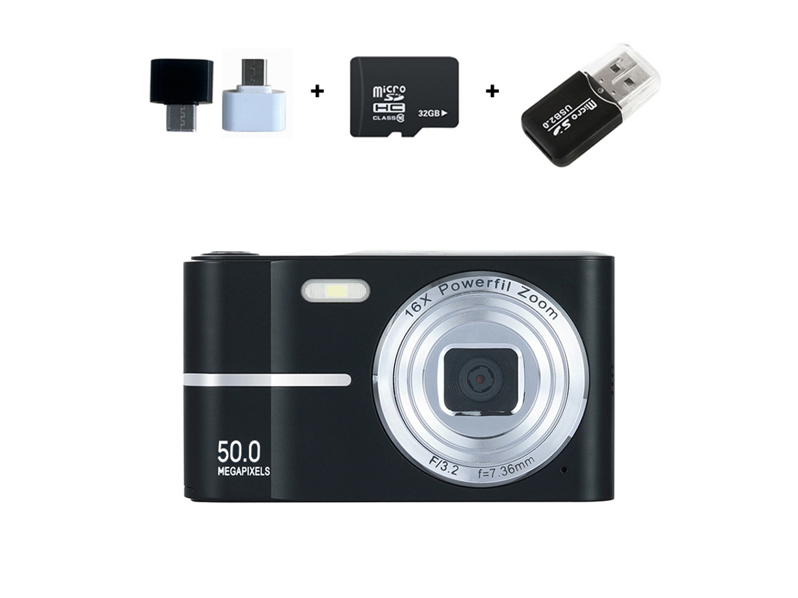 Câmera Digital 4k M03 Tela Lcd De 2.4 Polegadas Zoom 16x Mini Câmera Compacta Com Cartão De Memória 32g Preto Gertiz