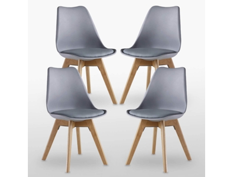 Conjunto de 4 Cadeiras de Jantar LIFE INTERIORS (83 x 44 x 48 x 46 - Couro Sintético - Cinzento)