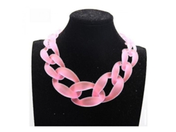 2026 collar Chunky Choker Vintage de Resina Acrílica com Design de Bib e Cadeia de 45cm Rosa
