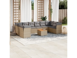 Vidaxl 11 Pcs Conj. Sofás Jardim C/ Almofadões Vime Pe Bege Misturado