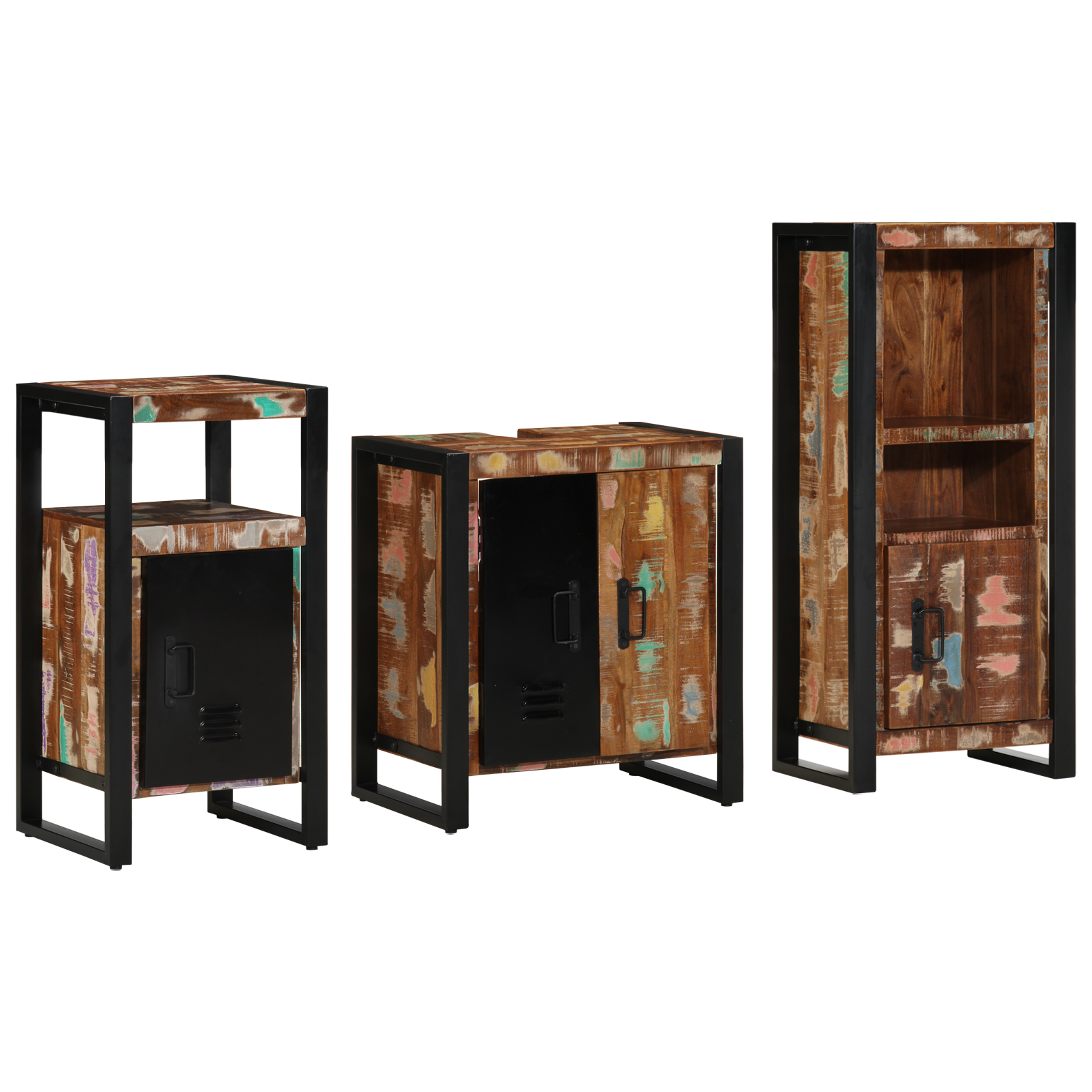 Conjunto 3 Conjunto De Banheiro Vidaxl Multicolorido Madeira Recuperada Maciça (55 X 35 X 60 Cm)