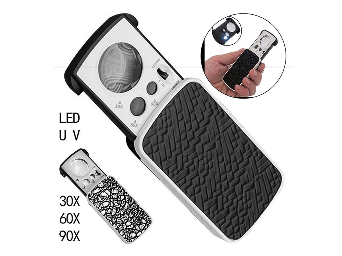 Lupa de Mão com Iluminação Led, Ampliação de 30x, 60x e 90x BRILVIBERA
