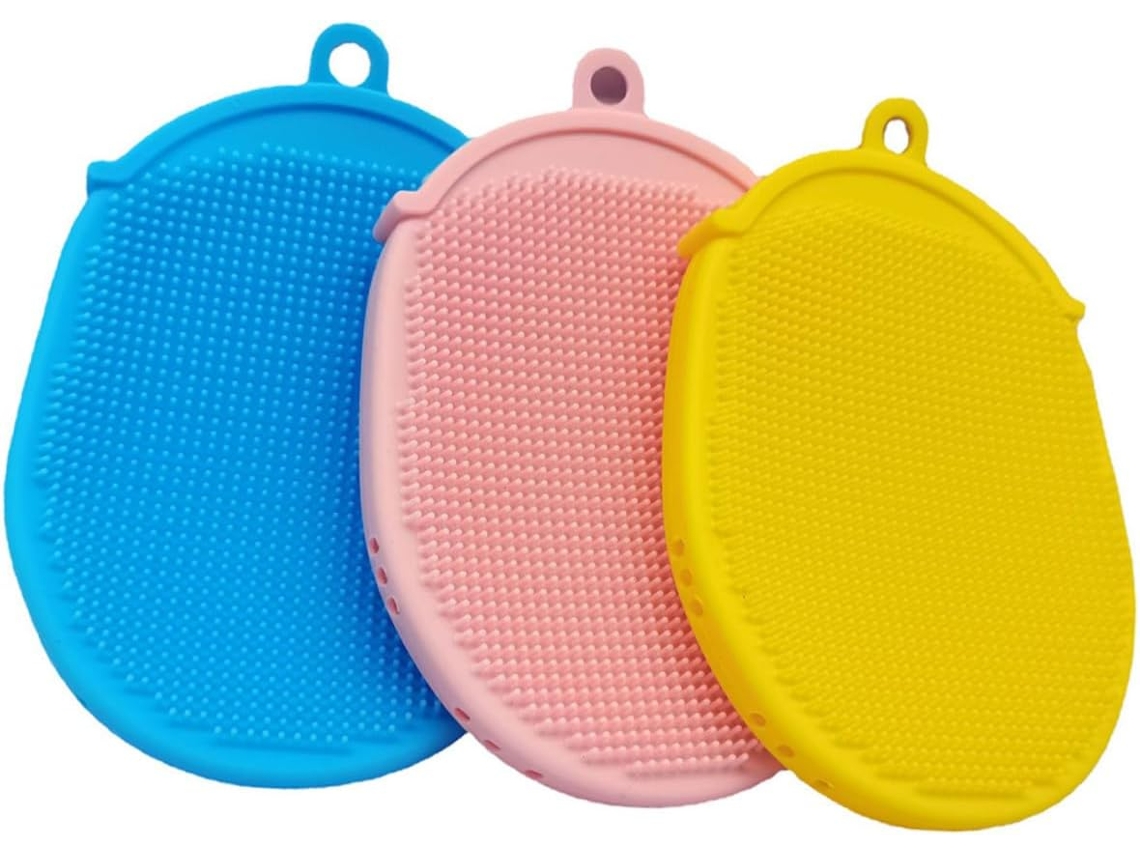 Conjunto De 3 Escovas Banho Silicone Dupla Face Para A Pele | Limpeza Suave, Tamanho Portátil, Para Uso No Corpo E Nas