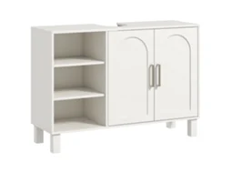Móvel para Lavatório Suspenso Móvel para Casa de Banho com 2 Portas e Prateleiras Ajustáveis 90x30x63 Cm Creme