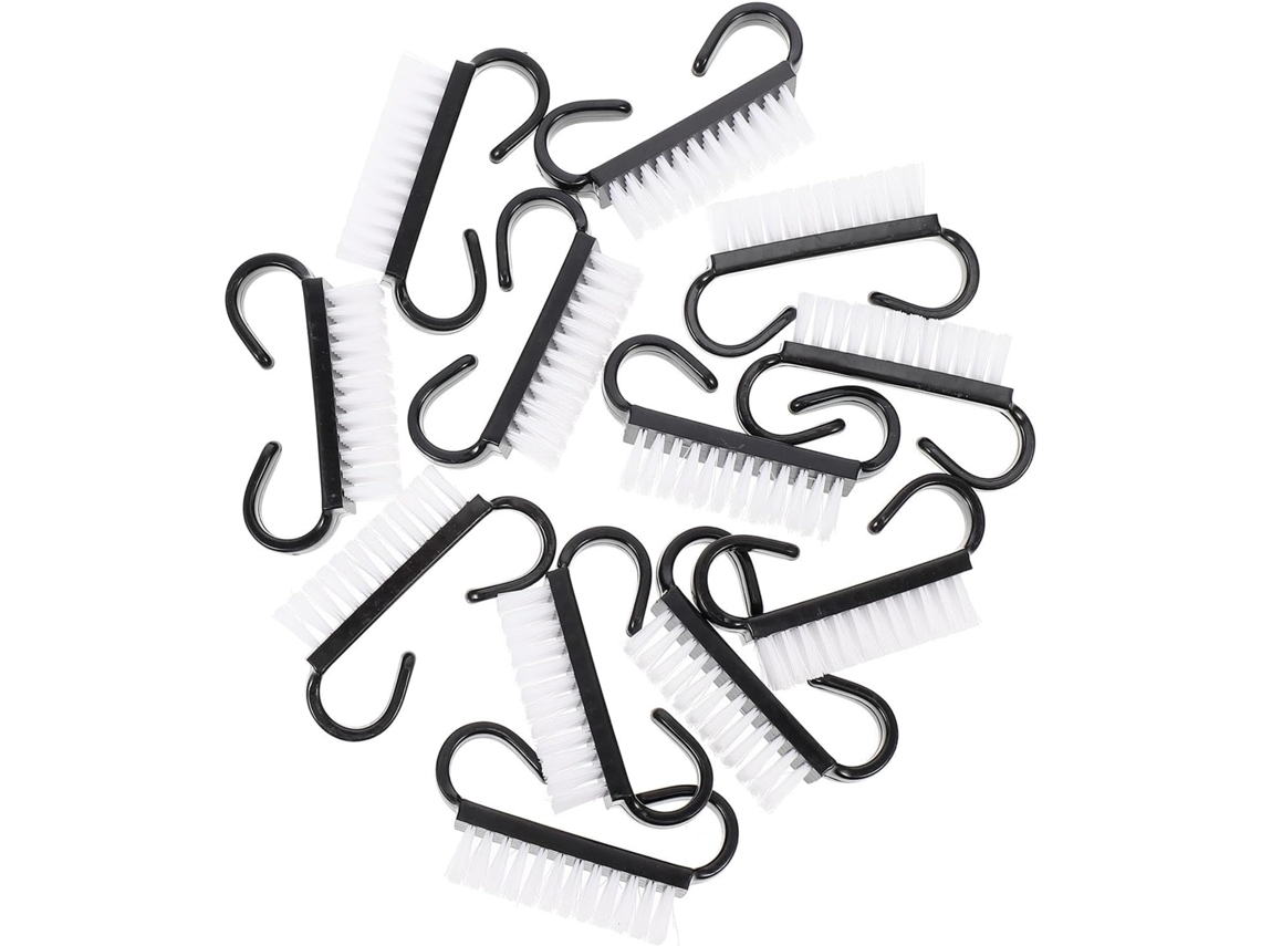 Conjunto de 12 peças de ferramentas de limpeza para manicure com capa preta em ABS e área adesiva.