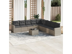 Vidaxl 10 Pcs Conj. Sofás Jardim Com Almofadões Vime Pe Cinzento-claro