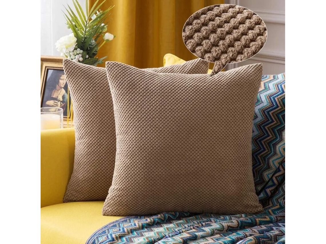 Conjunto De 2 Capas De Almofada Exterior, 18 X 18 Polegadas, Em Algodão, Castanho, Para Sofá Exterior E Jardim Elysve