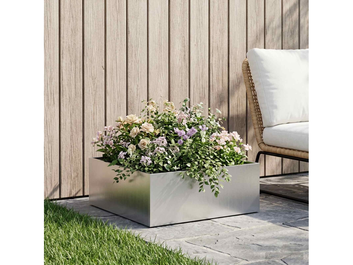 Vidaxl Vaso De Jardim Prateado 60 X 60 X 20 Cm Aço Inoxidável