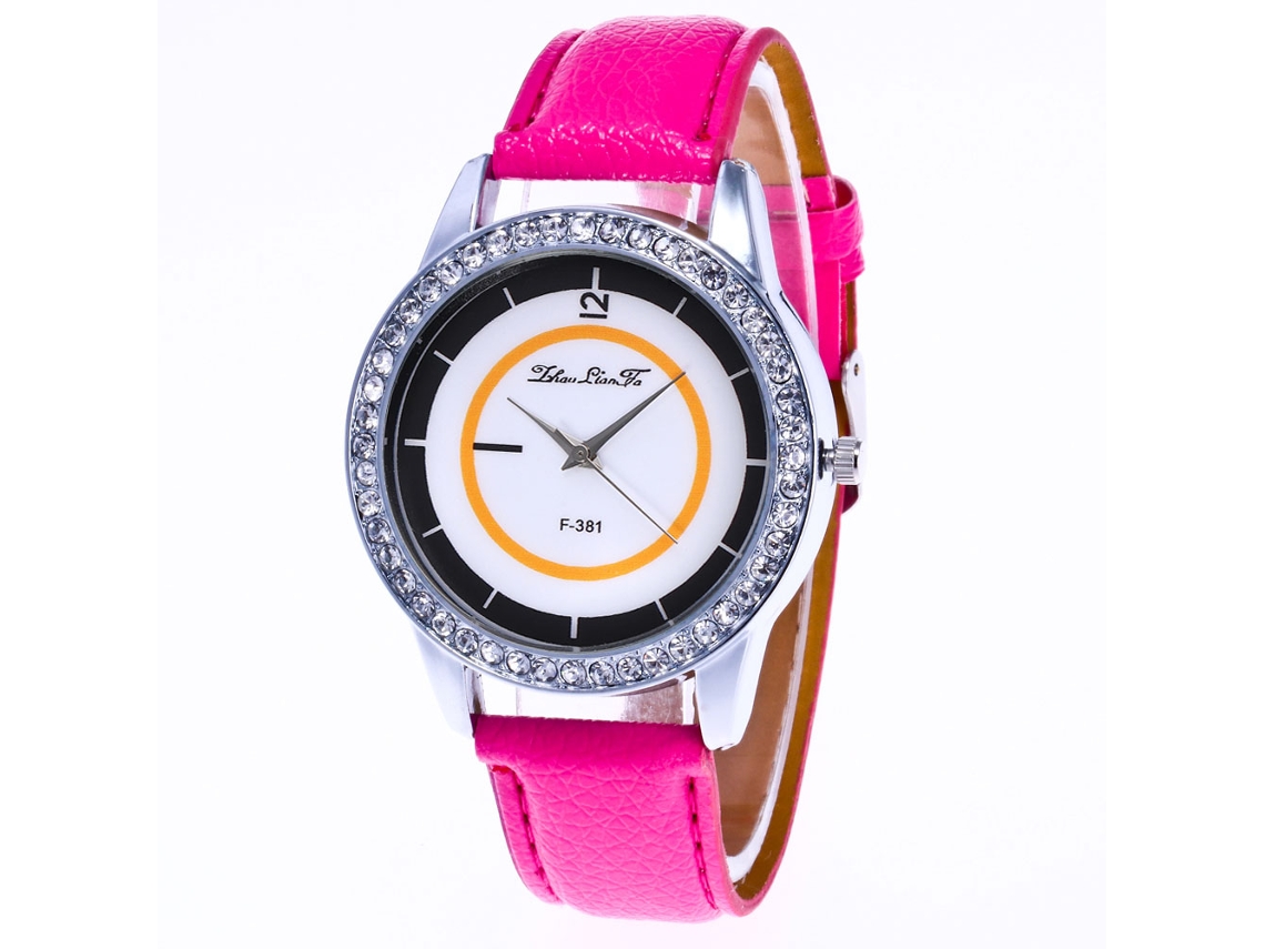 Relógio de Pulso Feminino de Quartzo com Pulseira de Couro Liso Rosa Claro