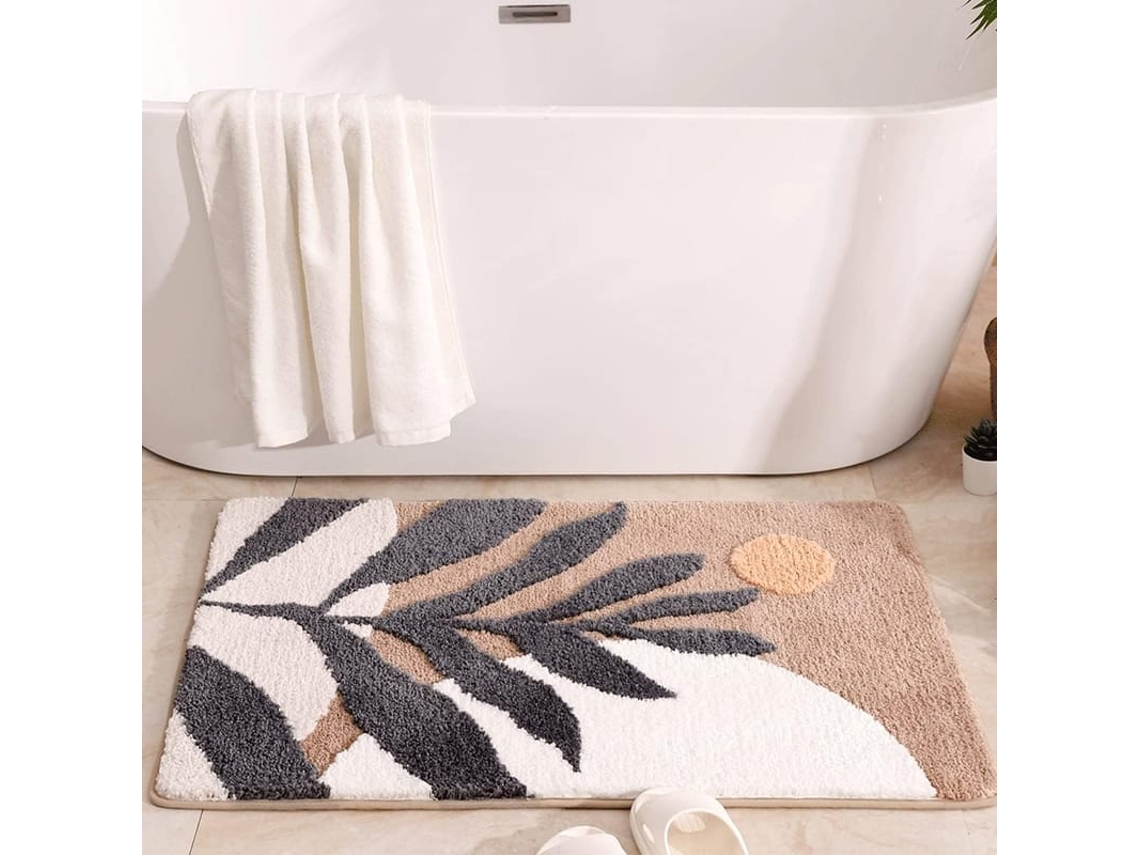 Tapete De Banheiro Super Absorvente Antiderrapante Microfibra Macio Lavável À Máquina 31x20 Polegadas Marrom Bambu