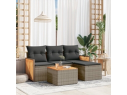 Vidaxl 5 Pcs Conjunto Sofás De Jardim C/ Almofadões Vime Pe Cinzento