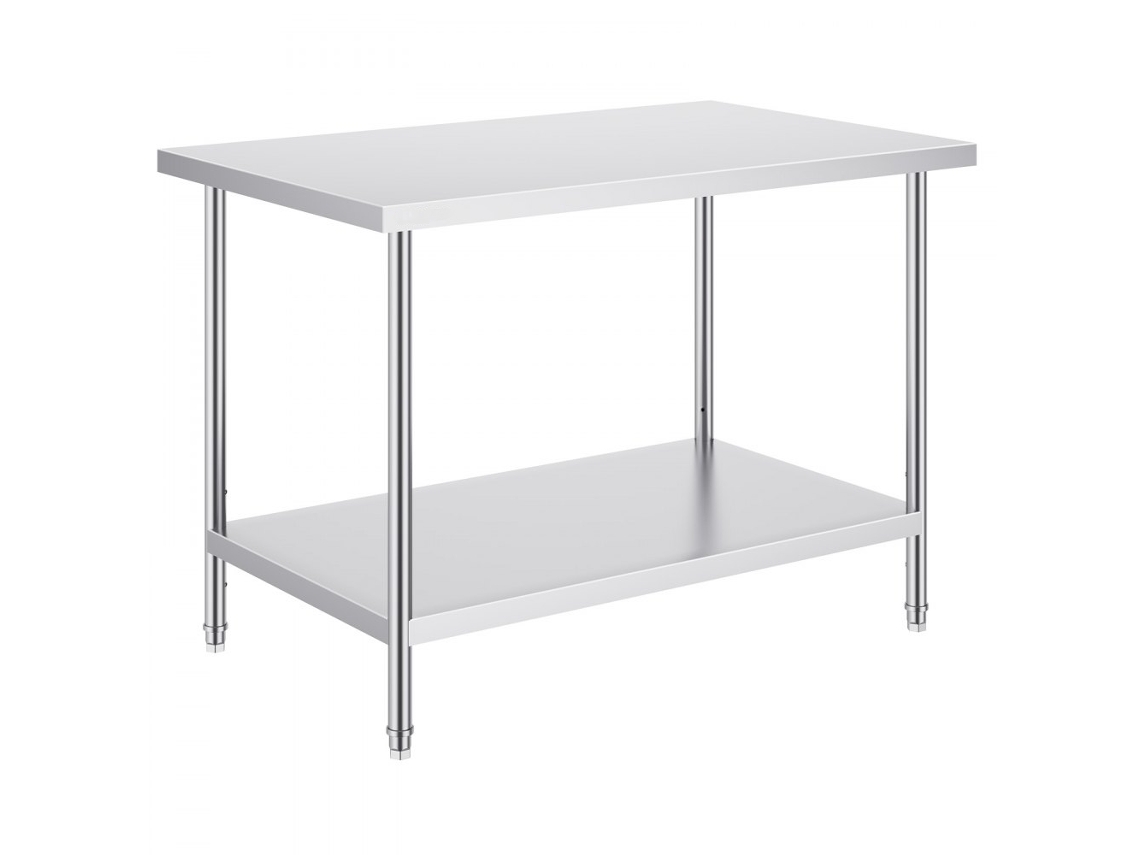 Mesa De Trabalho Em Aço Inoxidável 762x1219mm Com Prateleiras Ajustáveis Tekmaquinas