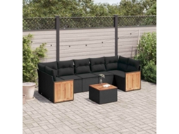 Vidaxl 8 Pcs Conjunto Sofás De Jardim Com Almofadões Vime Pe Preto