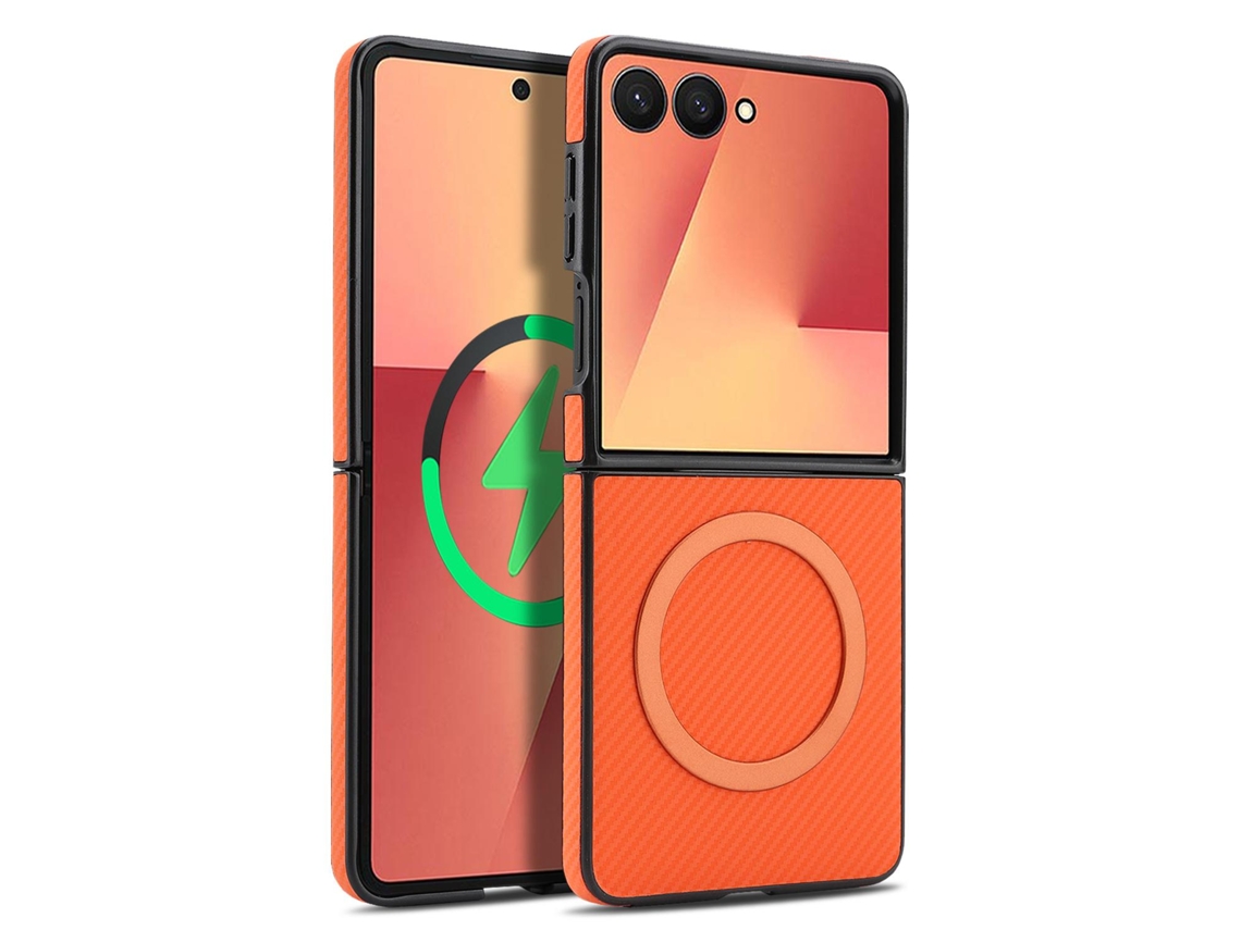 Capa Magnética Para Samsung Galaxy Z Flip8, Capa Protetora De Fibra De Carbono À Prova De Quedas Gertiz (laranja)