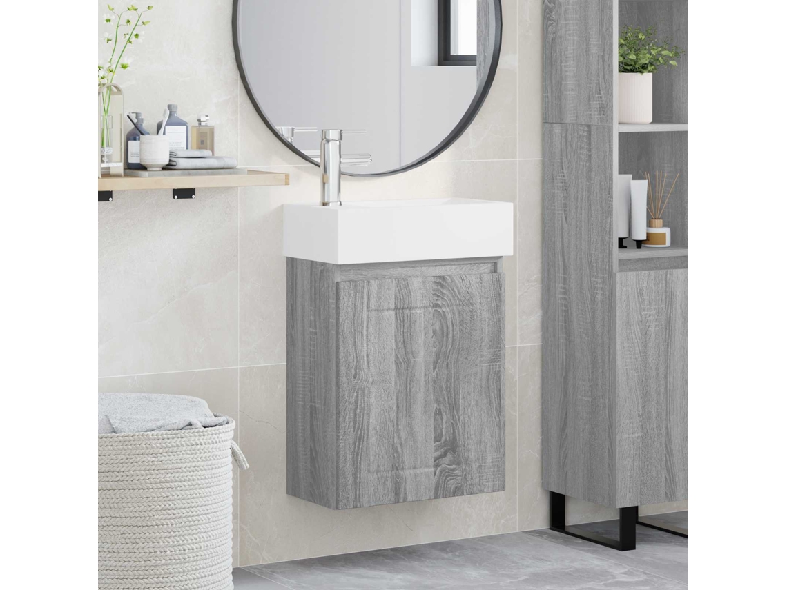 Vidaxl Conjunto De Móveis De Banheiro Com Torneira Sonoma Cinzento