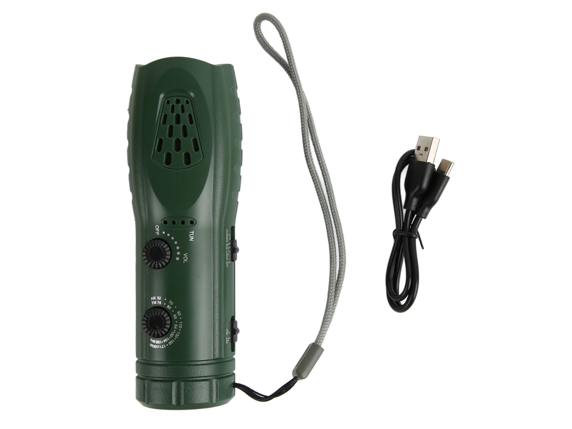 Rádio lanterna portátil AQUAFORGE com manivela, am/fm, sos, verde escuro