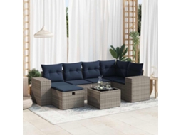 Vidaxl 7 Pcs Conjunto Sofás P/ Jardim C/ Almofadões Vime Pe Cinzento