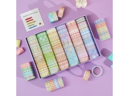 Fita Adesiva Washi, 60 Rolos, De Fita Adesiva Washi Na Cor Laranja Básica Com Listras Diagonais E Estampa Xadrez, Ideal Projetos Artesanato
