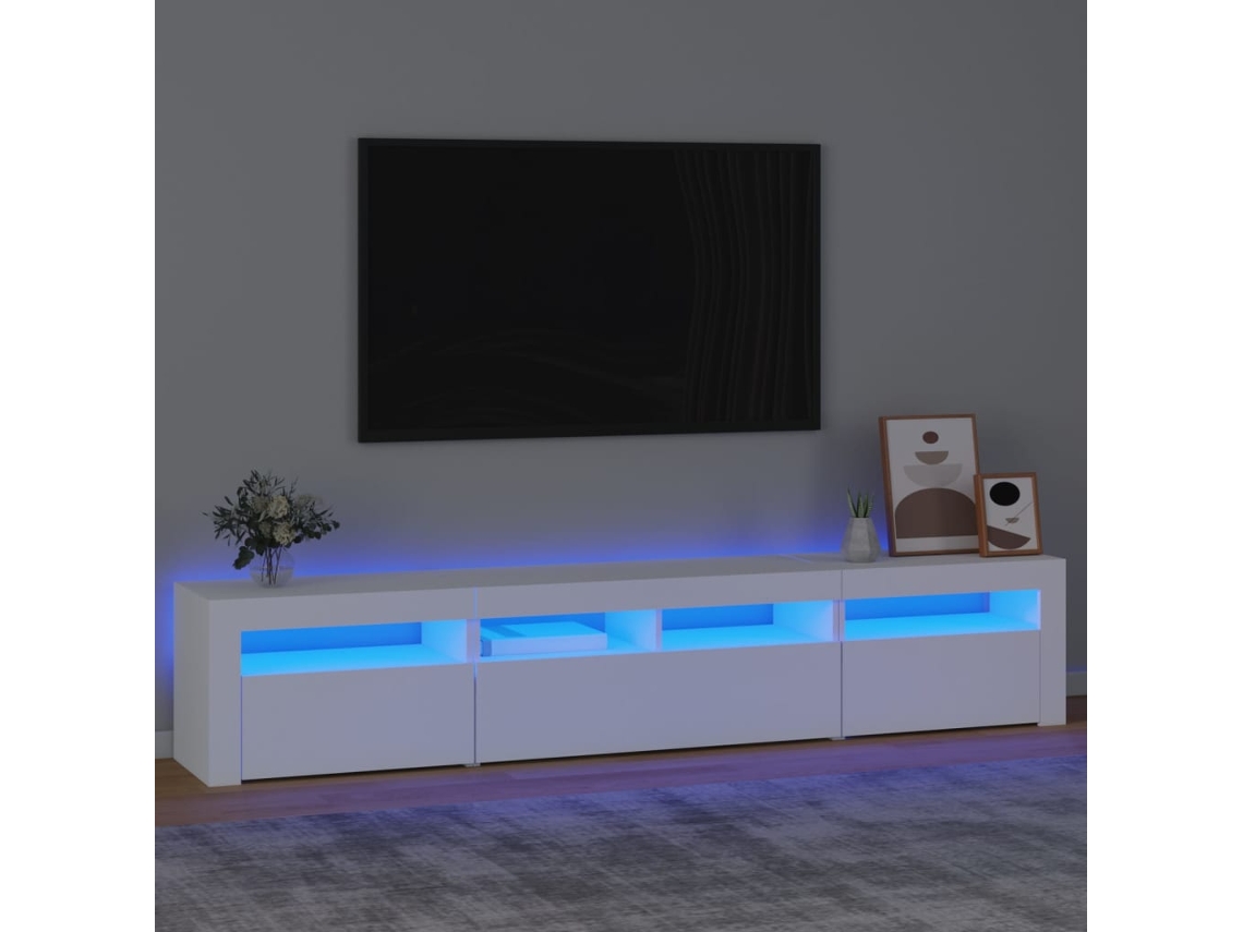 Móvel De Tv | Gabinete De Tv | Armário De Tv Com Luzes Led 210x35x40 Cm Branco