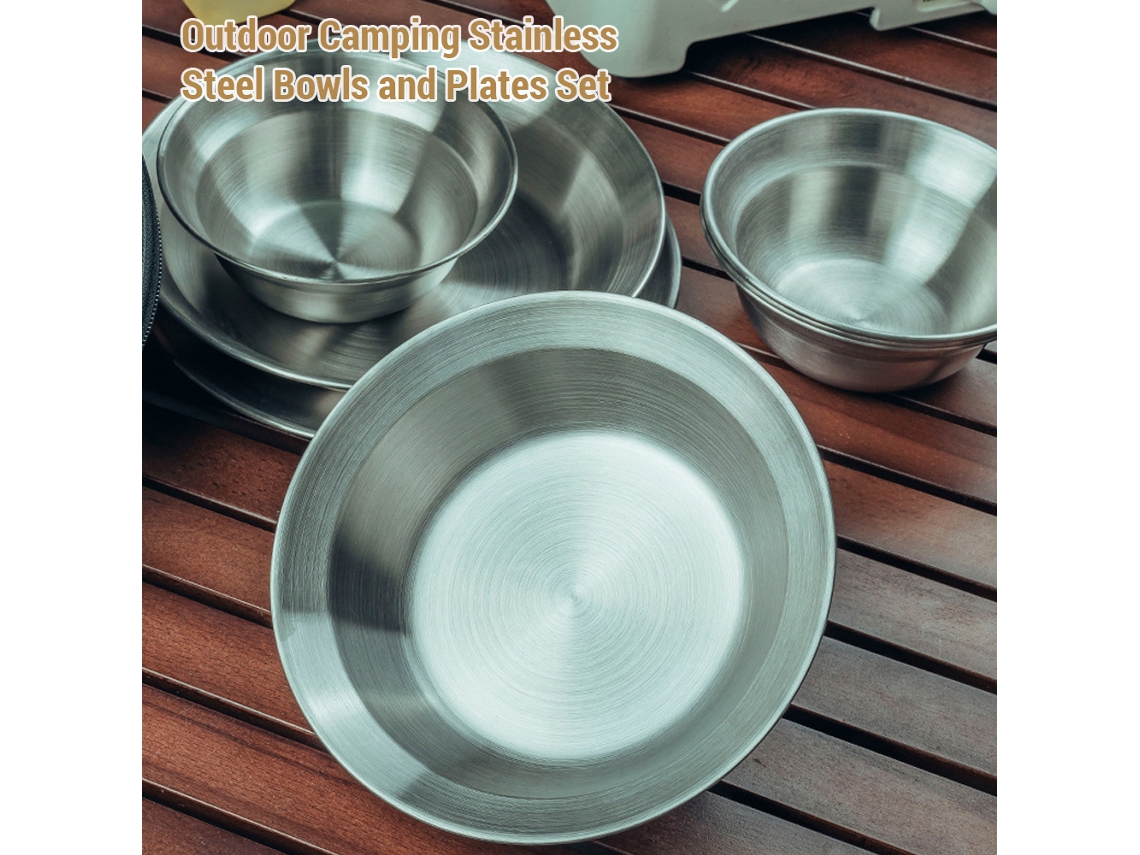 Conjunto de Pratos Inox Reutilizáveis para Camping