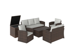 Conjunto de jardim 3 peças de vime com 2 cadeiras com almofadas, mesa de vidro temperado, cinza QINGYU TECH