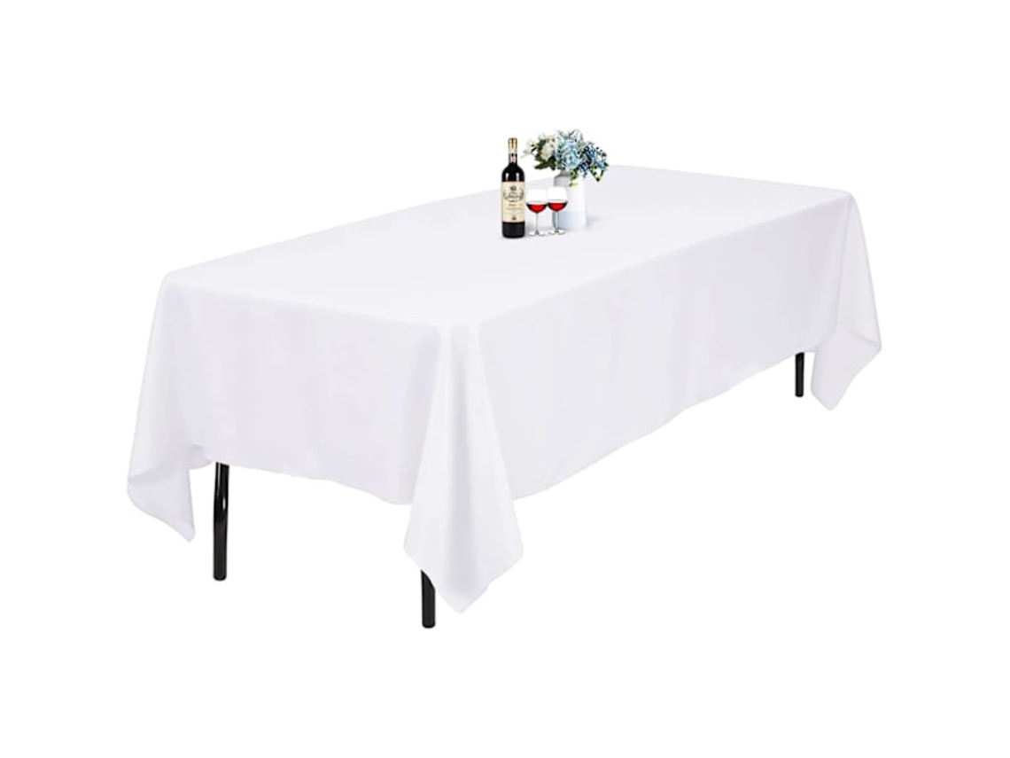 Toalha De Mesa Branca Retangular 60 X 126 Polegadas, Poliéster, Lavável, Sem Manchas, Sem Rugas, Para Mesas De 4 Pés, Natal. Jortmrd