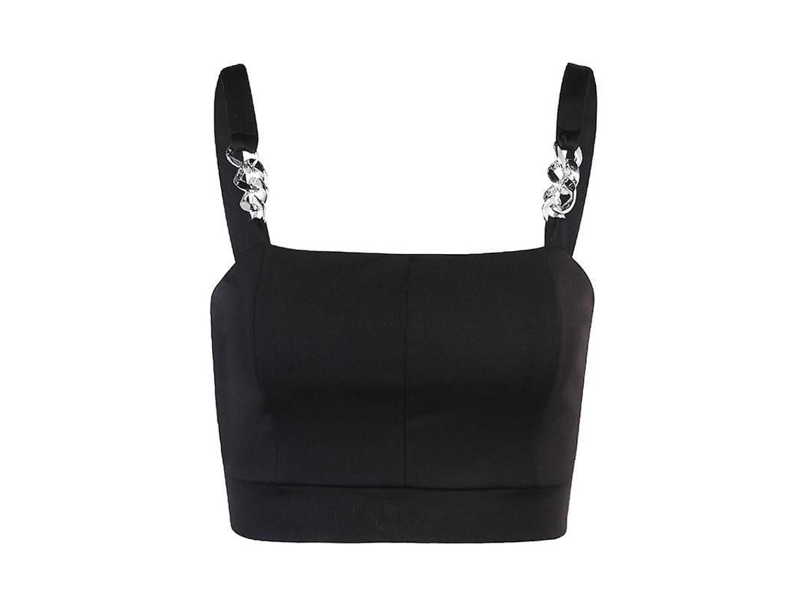 Camiseta Crop Fasst de Cinta Grossa Preta com Tirantes para Mulher