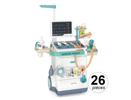 Carrinho Médico para Crianças com Efeitos Sonoros e Luminosos Conjunto de 26 Peças Branco TECHKIDZ