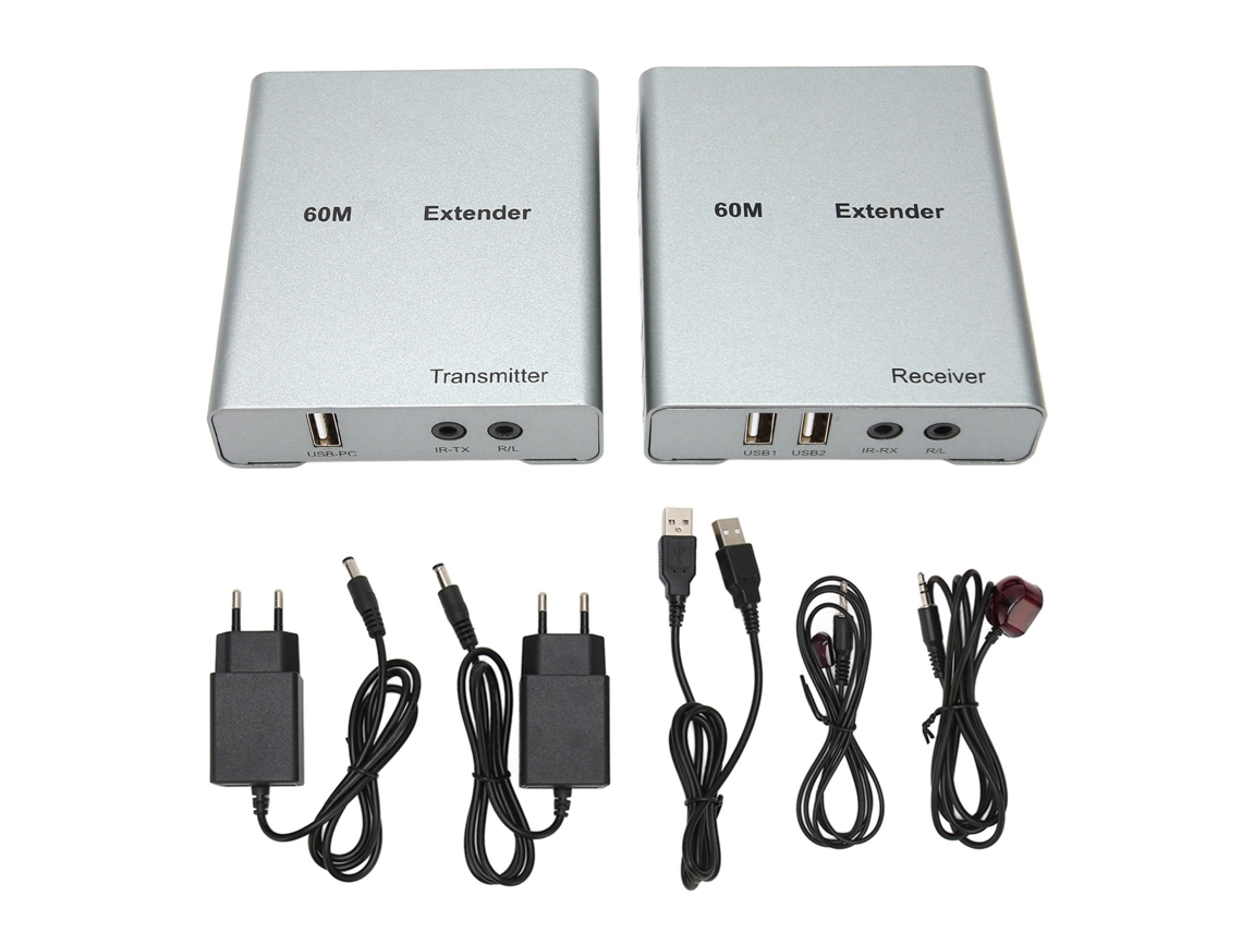extensor Kvm Usb Interface Multimídia Hd 1080p Sobre Cat5e/6 60m Plug Eu