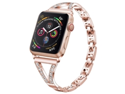 Bracelete para Apple Watch 46/49/45/44mm Aço Inoxidável com Diamante e Padrão Espinha de Peixe Ouro Rosa XIAOMOYU