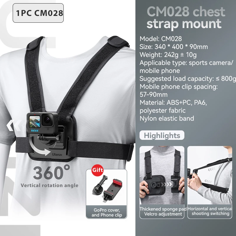 Cinto E Cabeça Cm027 Support For Celular E Câmera De Ação, Compatível Com Iphone15/14, Gopro, Insta360 X3 E Dji Osmo Pocket 3