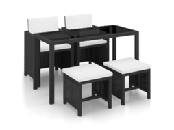 Conjunto 5 Pcs Jantar Externo Com Almofadões Vime Pe Preto Dkd Home Decor