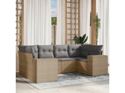 Vidaxl 6 Pcs Conjunto De Sofás P/ Jardim Com Almofadões Vime Pe Bege