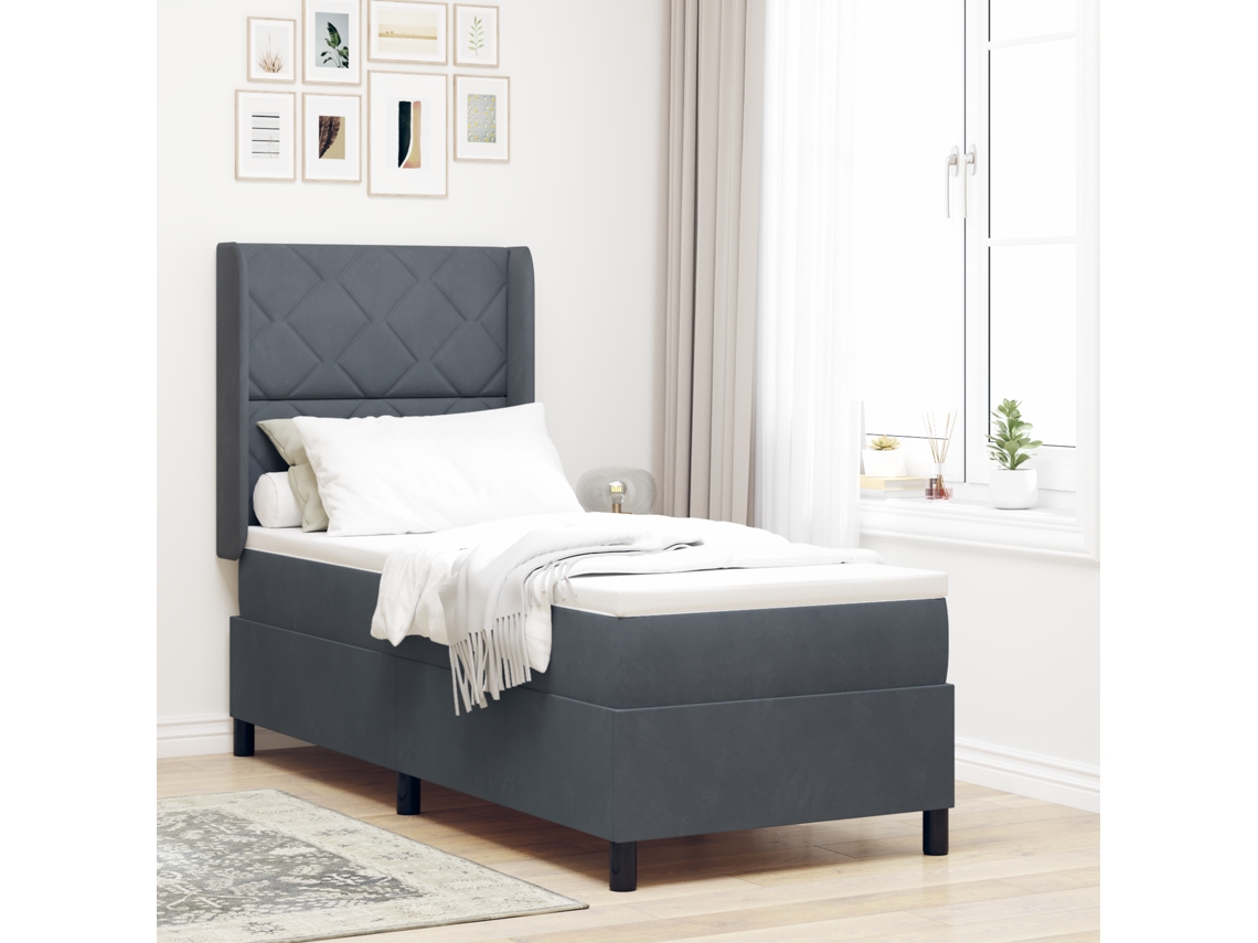 Cama Box Com Colchão E Led Cinza Escuro 80x200 Cm Veludo