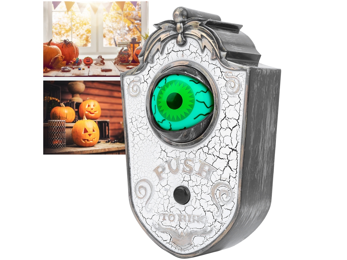 Primerox campainha de Halloween de Olho Único com Som Decoração de Porta Branca 18x11cm