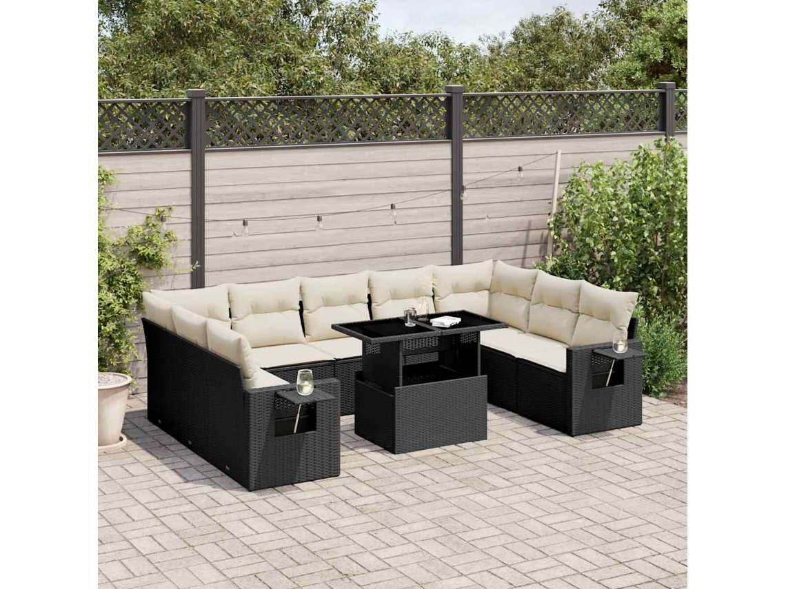 Vidaxl 10 Pcs Conjunto Sofás De Jardim C/ Almofadões Vime Pe Preto